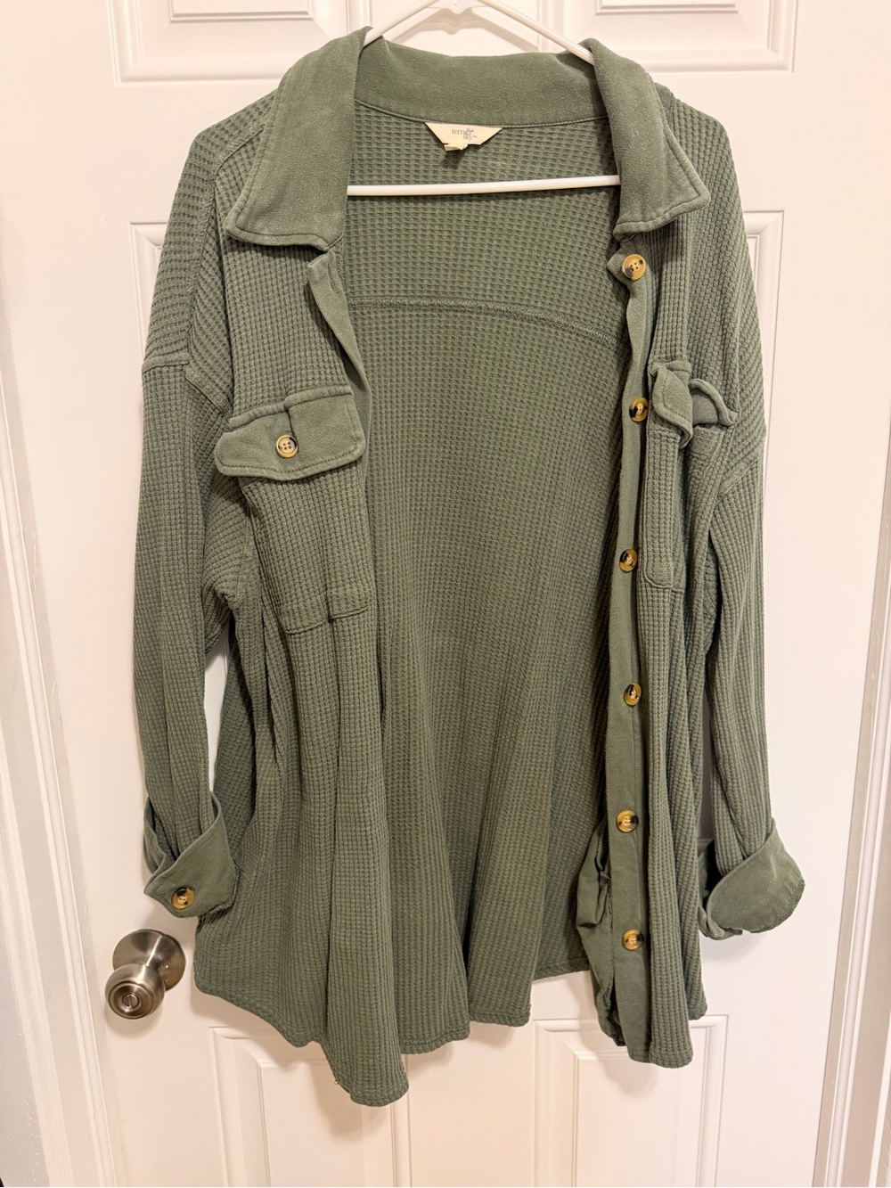 Terra & Sky Olive Green Waffle Knit Top